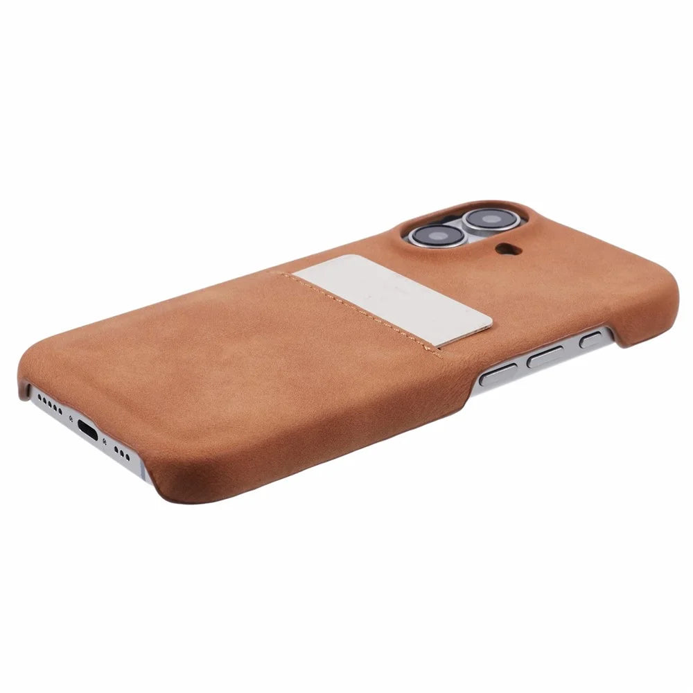 For iPhone 16 Plus Case Skin-touch Leather+PC Phone Cover with Card Slot - Yellow - 5