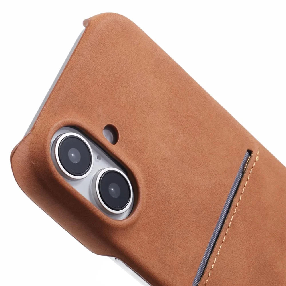 For iPhone 16 Plus Case Skin-touch Leather+PC Phone Cover with Card Slot - Yellow - 6