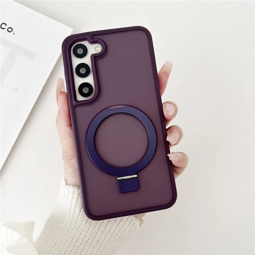 For Samsung Galaxy S23 Magnetic Case Skin-Touch TPU+PC Kickstand Phone Cover - Dark Purple - 1