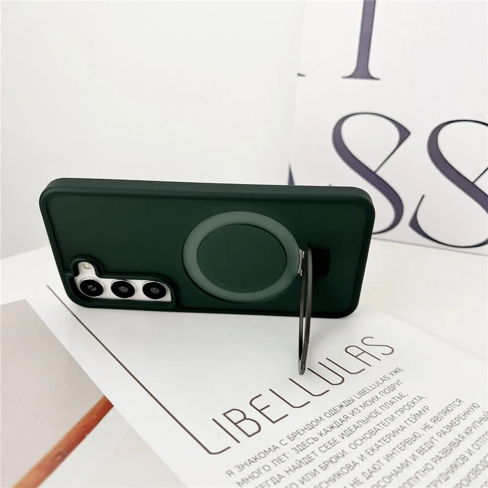 For Samsung Galaxy S23 Magnetic Case Skin-Touch TPU+PC Kickstand Phone Cover - Dark Purple - 2
