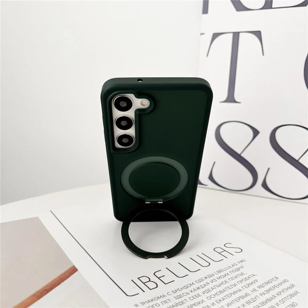 For Samsung Galaxy S23 Magnetic Case Skin-Touch TPU+PC Kickstand Phone Cover - Dark Purple - 3