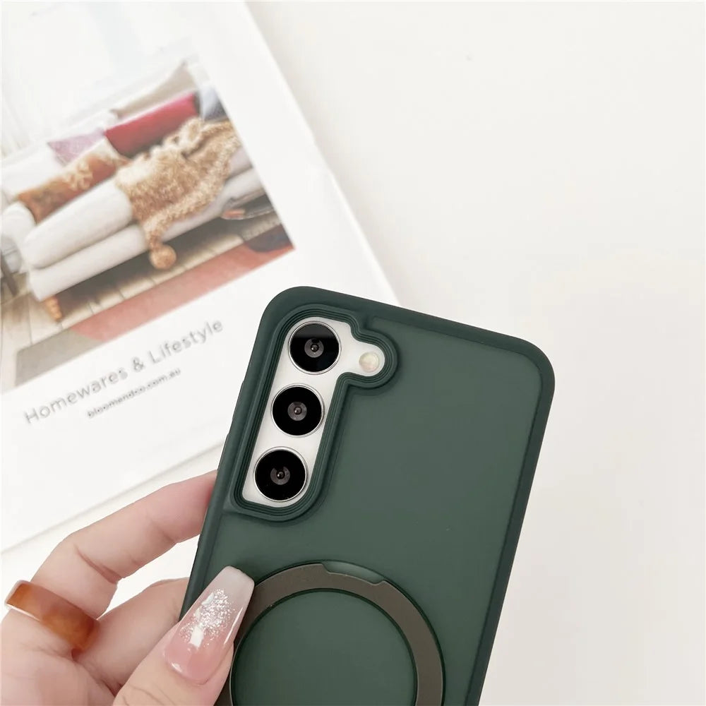 For Samsung Galaxy S23 Magnetic Case Skin-Touch TPU+PC Kickstand Phone Cover - Dark Purple - 5