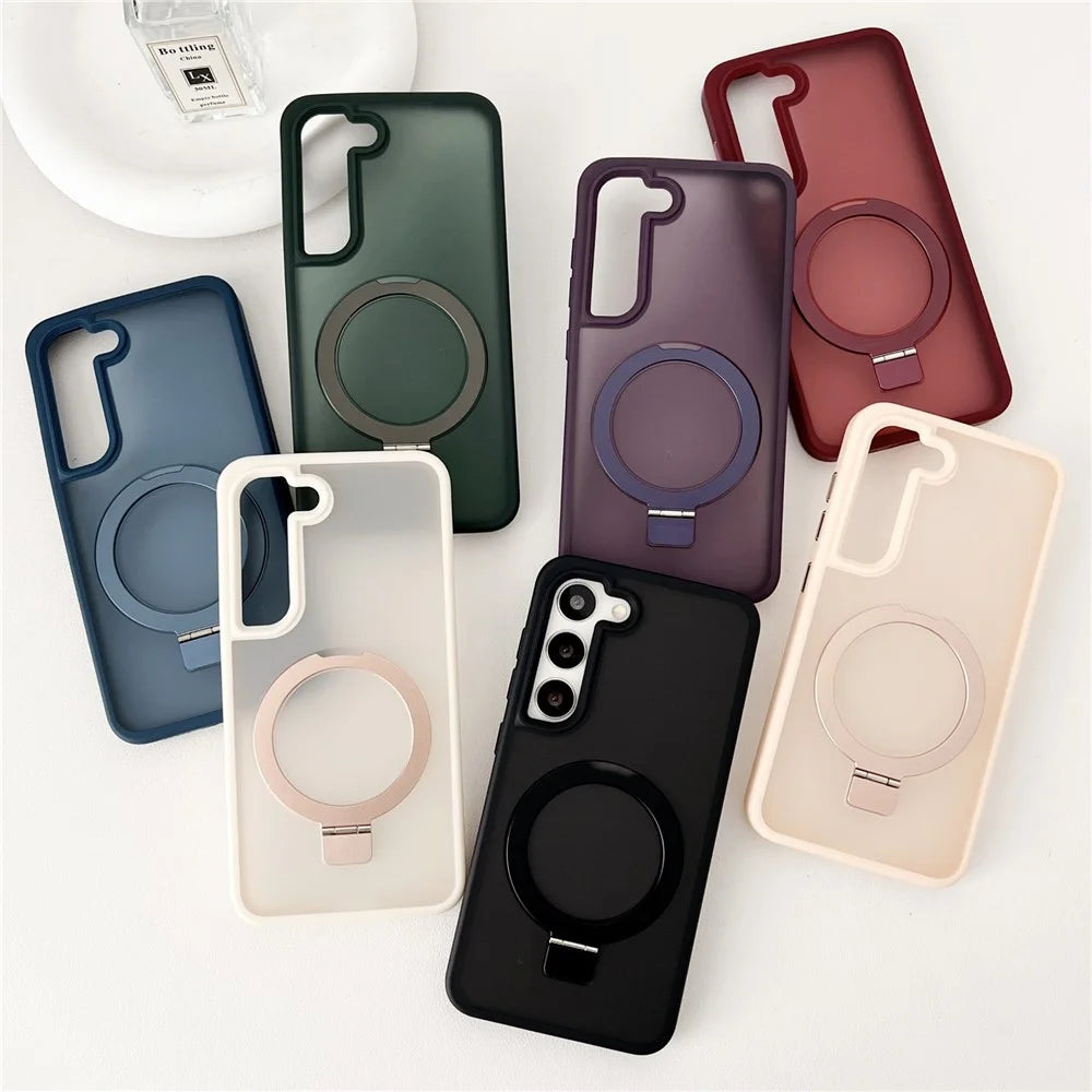 For Samsung Galaxy S23 Magnetic Case Skin-Touch TPU+PC Kickstand Phone Cover - Dark Purple - 7