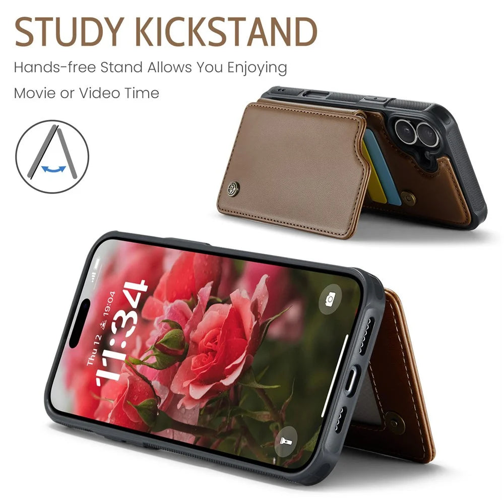 For iPhone 16 Plus Phone Case CASEME C22 Leather Back Cover with RFID Blocking Card Slots - Brown - 6