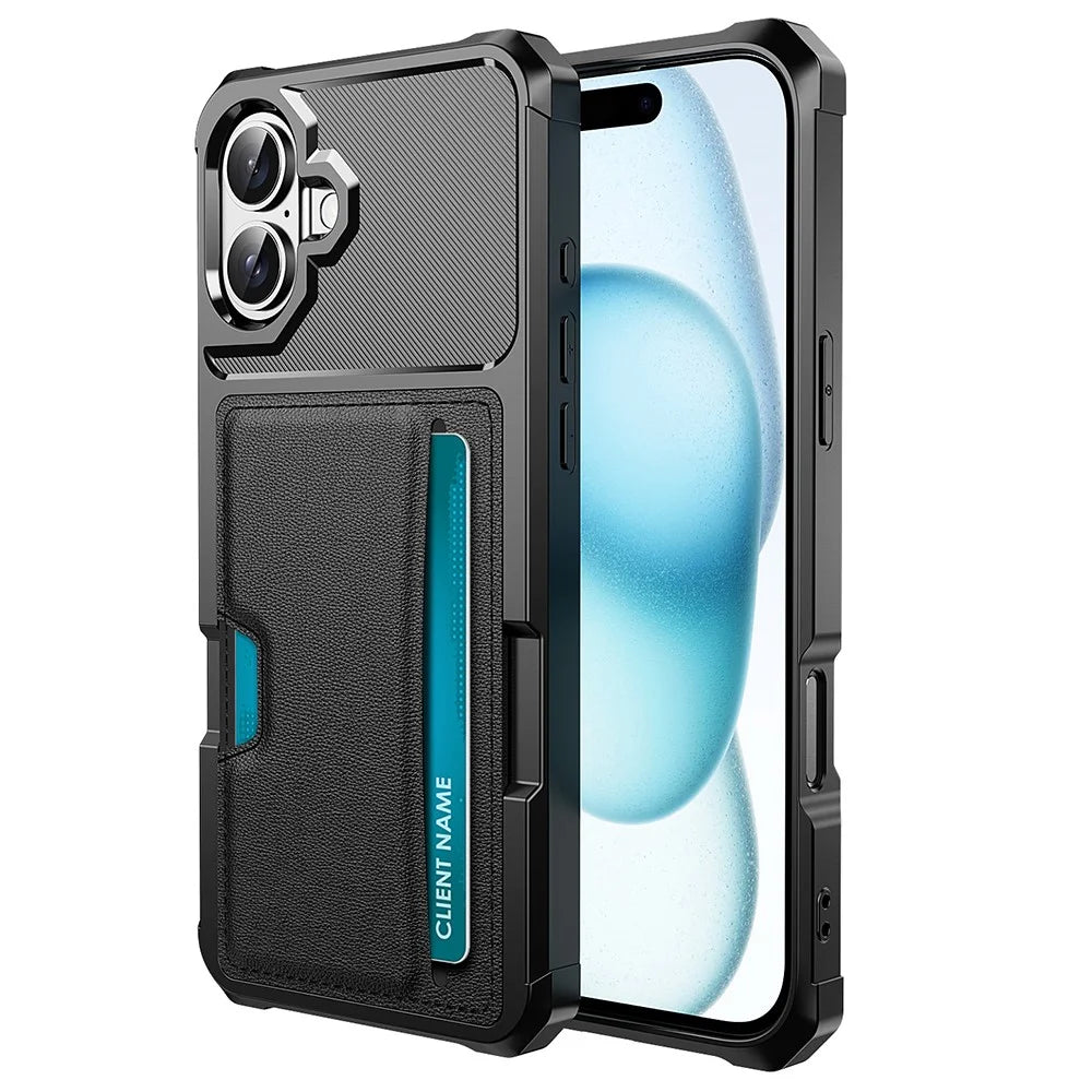 For iPhone 16 Plus Case Card Slot Leather+TPU Defender Phone Cover - 1