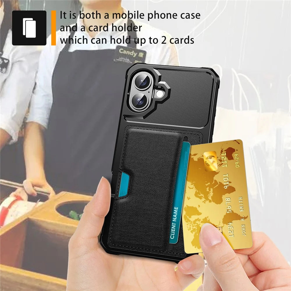 For iPhone 16 Plus Case Card Slot Leather+TPU Defender Phone Cover - 4