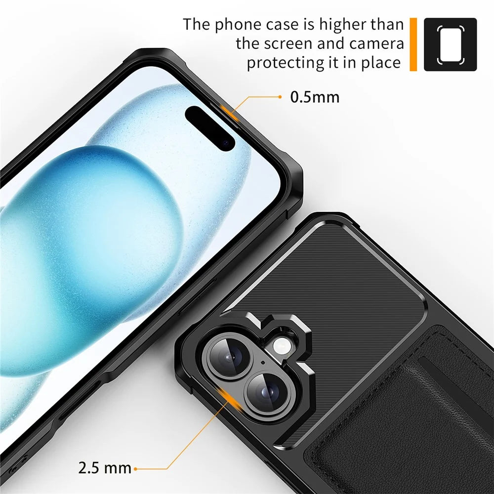 For iPhone 16 Plus Case Card Slot Leather+TPU Defender Phone Cover - 6