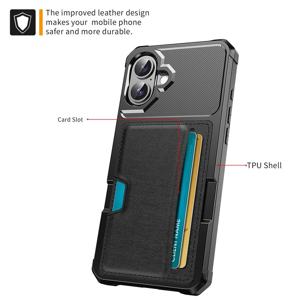 For iPhone 16 Case Card Slot Leather+TPU Defender Phone Cover - 2
