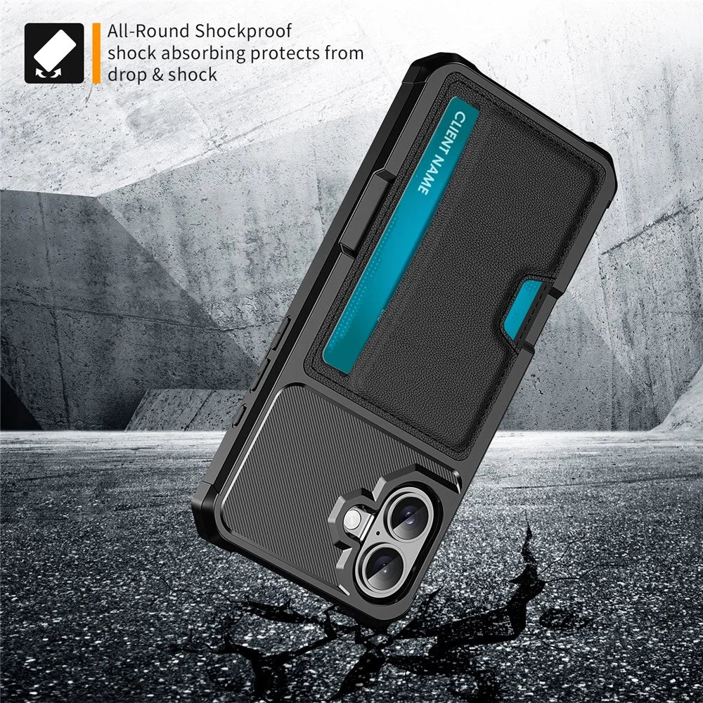 For iPhone 16 Case Card Slot Leather+TPU Defender Phone Cover - 3