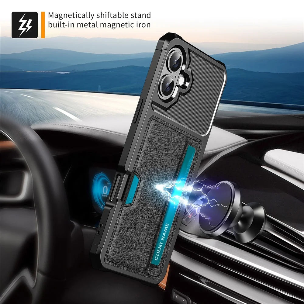 For iPhone 16 Case Card Slot Leather+TPU Defender Phone Cover - 5