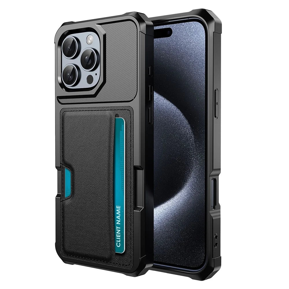 For iPhone 16 Pro Case Card Slot Leather+TPU Defender Phone Cover - 1