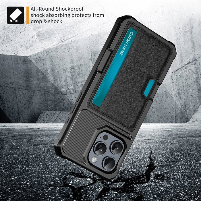For iPhone 16 Pro Case Card Slot Leather+TPU Defender Phone Cover - 3