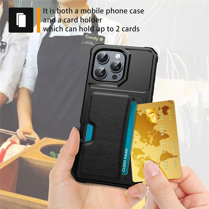 For iPhone 16 Pro Case Card Slot Leather+TPU Defender Phone Cover - 4