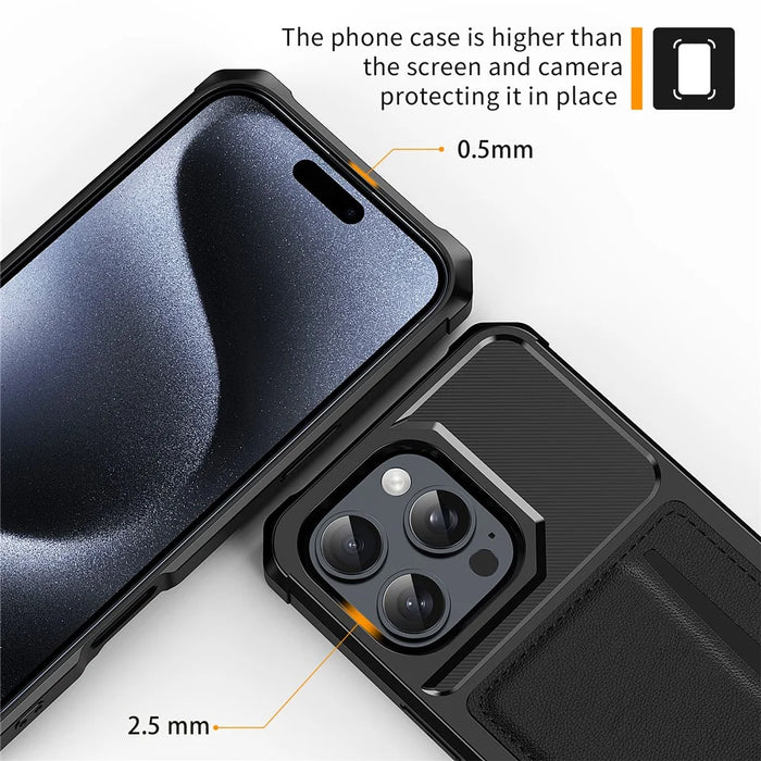 For iPhone 16 Pro Case Card Slot Leather+TPU Defender Phone Cover - 6