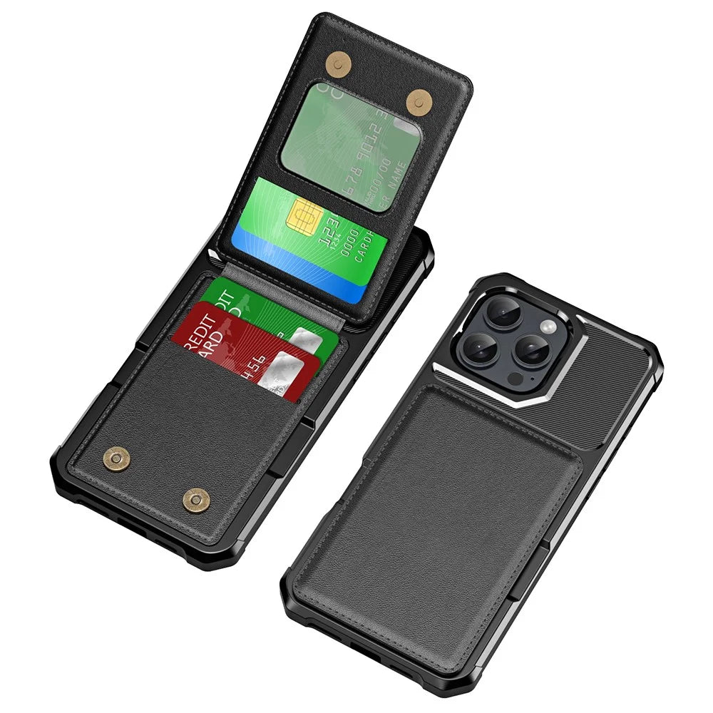 For iPhone 16 Pro Case Card Slot Kickstand PU+TPU Phone Cover - Black - 2