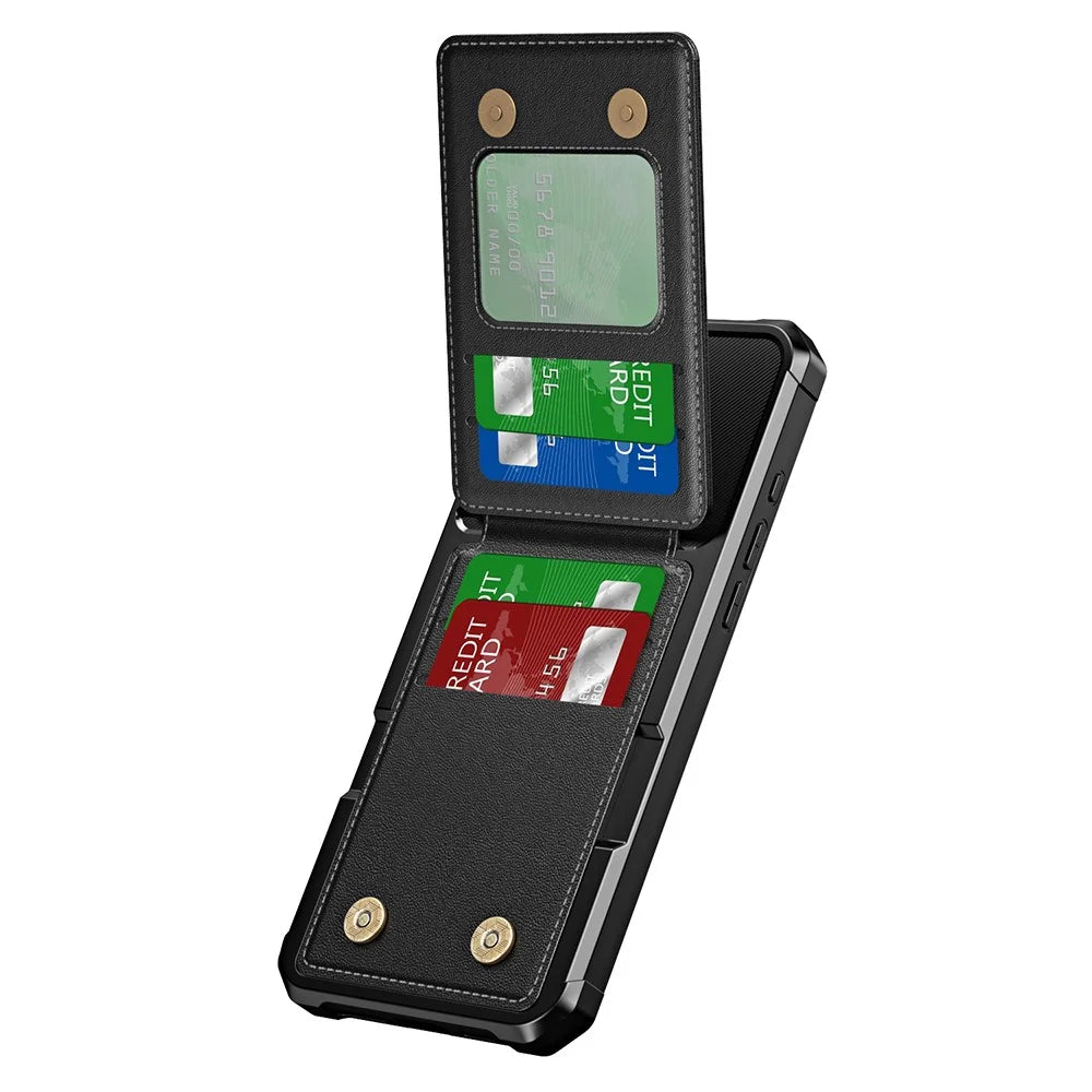 For iPhone 16 Pro Case Card Slot Kickstand PU+TPU Phone Cover - Black - 3