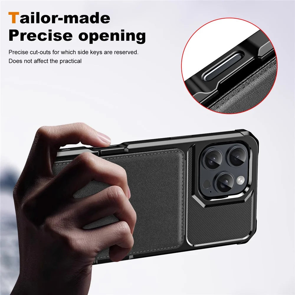 For iPhone 16 Pro Case Card Slot Kickstand PU+TPU Phone Cover - Black - 4