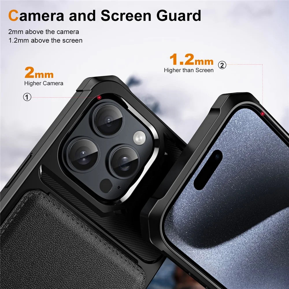 For iPhone 16 Pro Case Card Slot Kickstand PU+TPU Phone Cover - Black - 5