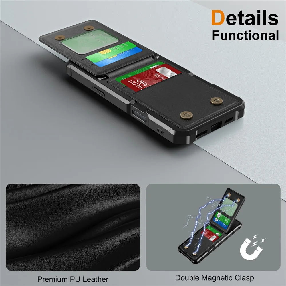 For iPhone 16 Pro Case Card Slot Kickstand PU+TPU Phone Cover - Black - 7