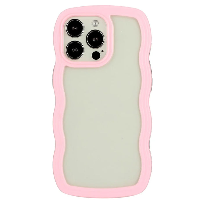 For iPhone 16 Pro Case Wavy Edge Design PC + TPU Shockproof Phone Cover - Pink - 1