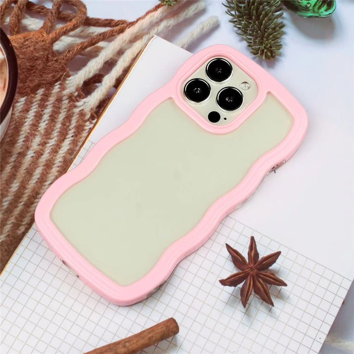 For iPhone 16 Pro Case Wavy Edge Design PC + TPU Shockproof Phone Cover - Pink - 3