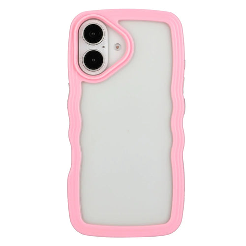 For iPhone 16 Plus Case Wavy Edge Design PC + TPU Shockproof Phone Cover - Pink - 1
