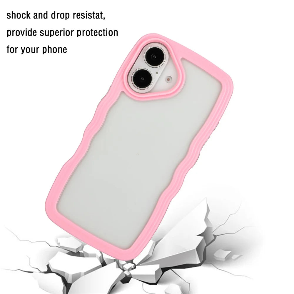 For iPhone 16 Plus Case Wavy Edge Design PC + TPU Shockproof Phone Cover - Pink - 2