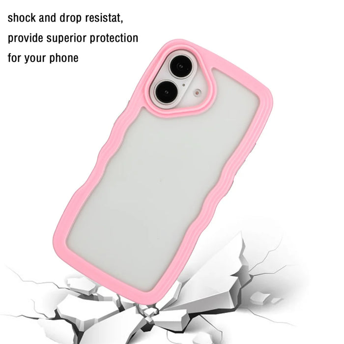 For iPhone 16 Case Wavy Edge Design PC + TPU Shockproof Phone Cover - Pink - 2