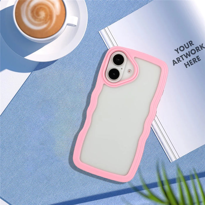 For iPhone 16 Case Wavy Edge Design PC + TPU Shockproof Phone Cover - Pink - 3