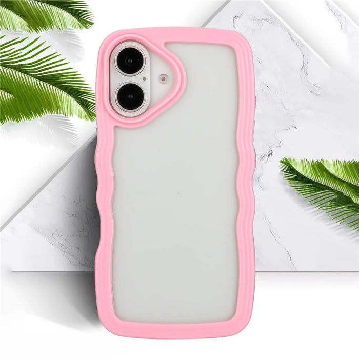 For iPhone 16 Case Wavy Edge Design PC + TPU Shockproof Phone Cover - Pink - 4