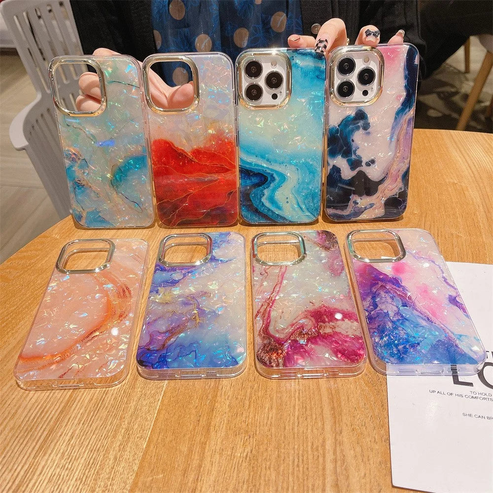 For iPhone 15 Pro Max Case IMD Marble Shell Pattern TPU+PC Phone Cover - Style 8 - 3