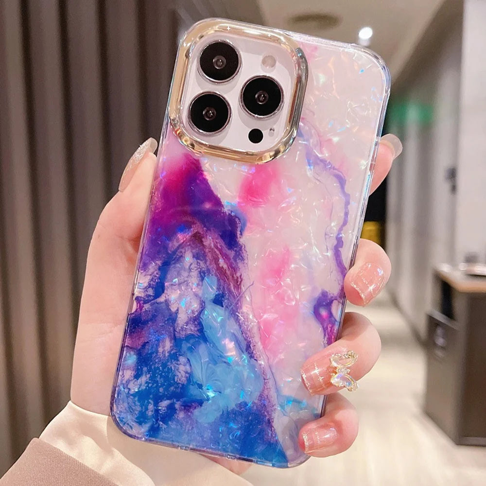 For iPhone 15 Pro Case IMD Marble Shell Pattern TPU+PC Phone Cover - Style 8 - 1