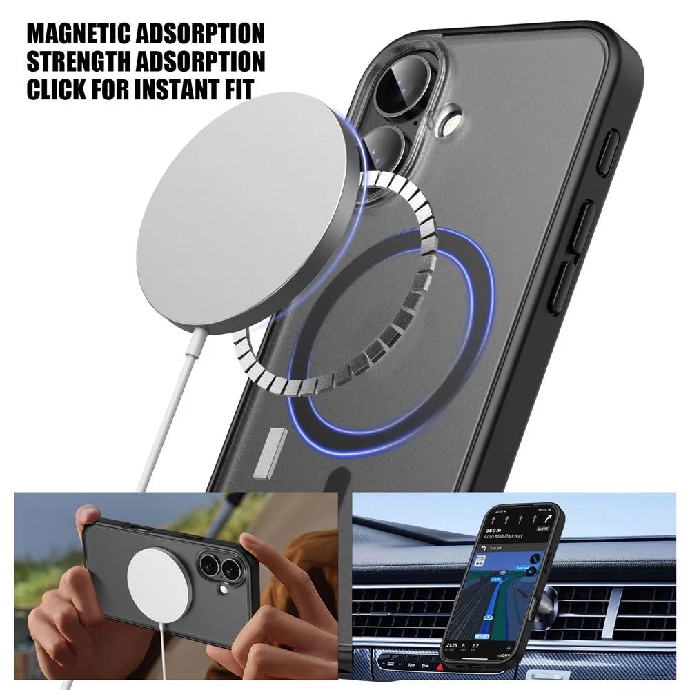 For iPhone 16 Plus Case Matte PC+TPU Phone Cover Compatible with MagSafe - Black - 4