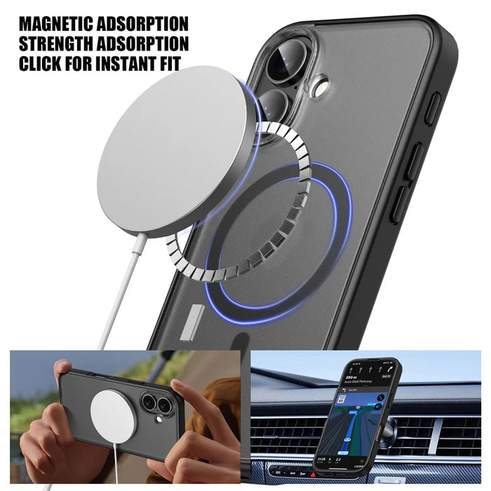 For iPhone 16 Case Matte PC+TPU Phone Cover Compatible with MagSafe - Black - 4