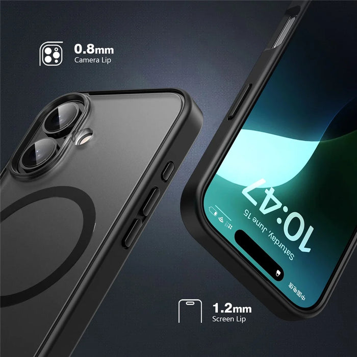 For iPhone 16 Case Matte PC+TPU Phone Cover Compatible with MagSafe - Black - 5