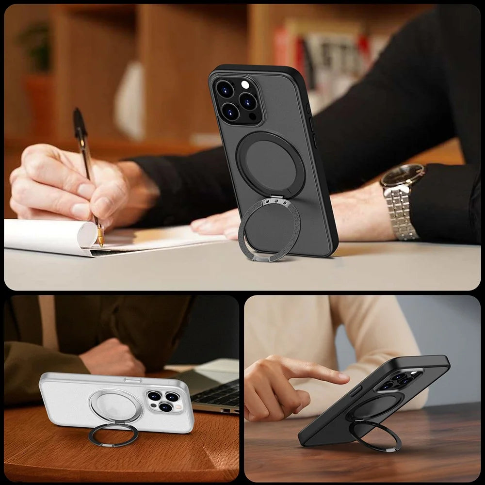 For iPhone 16 Pro Max Case Compatible with MagSafe PC+TPU Phone Cover Kickstand - Transparent Black - 2
