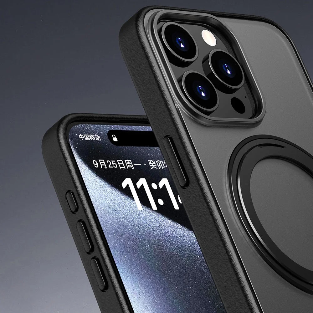 For iPhone 16 Pro Max Case Compatible with MagSafe PC+TPU Phone Cover Kickstand - Transparent Black - 5