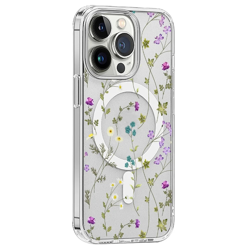For iPhone 16 Pro Case Flower Series TPU+PC Phone Cover Compatible with MagSafe - Transparent - 1