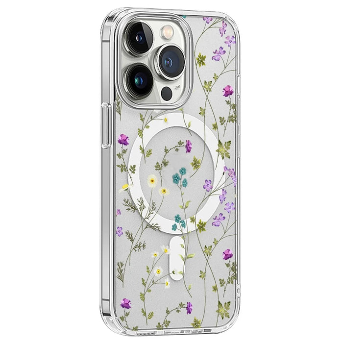 For iPhone 16 Pro Case Flower Series TPU+PC Phone Cover Compatible with MagSafe - Transparent - 1