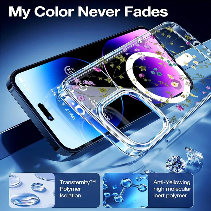 For iPhone 16 Pro Case Flower Series TPU+PC Phone Cover Compatible with MagSafe - Transparent - 3