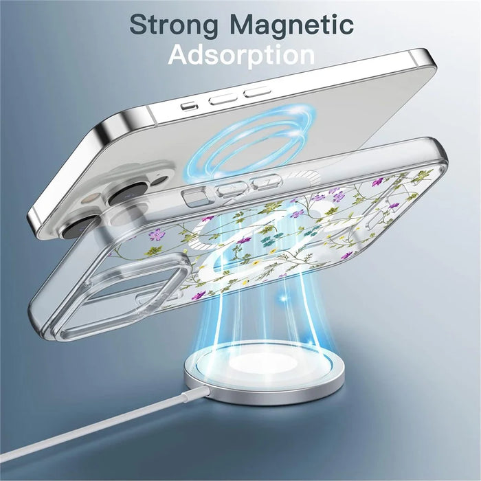 For iPhone 16 Pro Case Flower Series TPU+PC Phone Cover Compatible with MagSafe - Transparent - 5