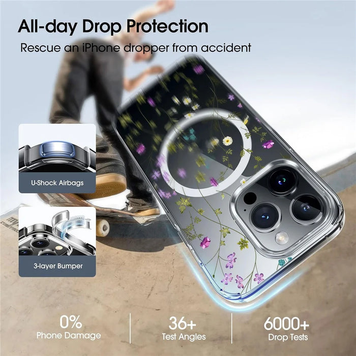For iPhone 16 Pro Case Flower Series TPU+PC Phone Cover Compatible with MagSafe - Transparent - 6