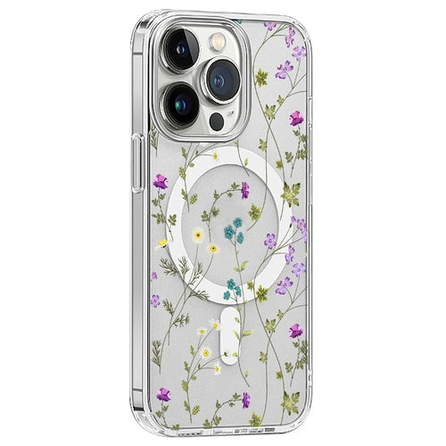 For iPhone 16 Pro Max Case Flower Series TPU+PC Phone Cover Compatible with MagSafe - Transparent - 1