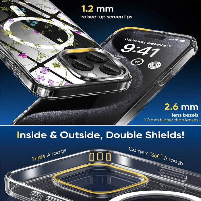 For iPhone 16 Pro Max Case Flower Series TPU+PC Phone Cover Compatible with MagSafe - Transparent - 2