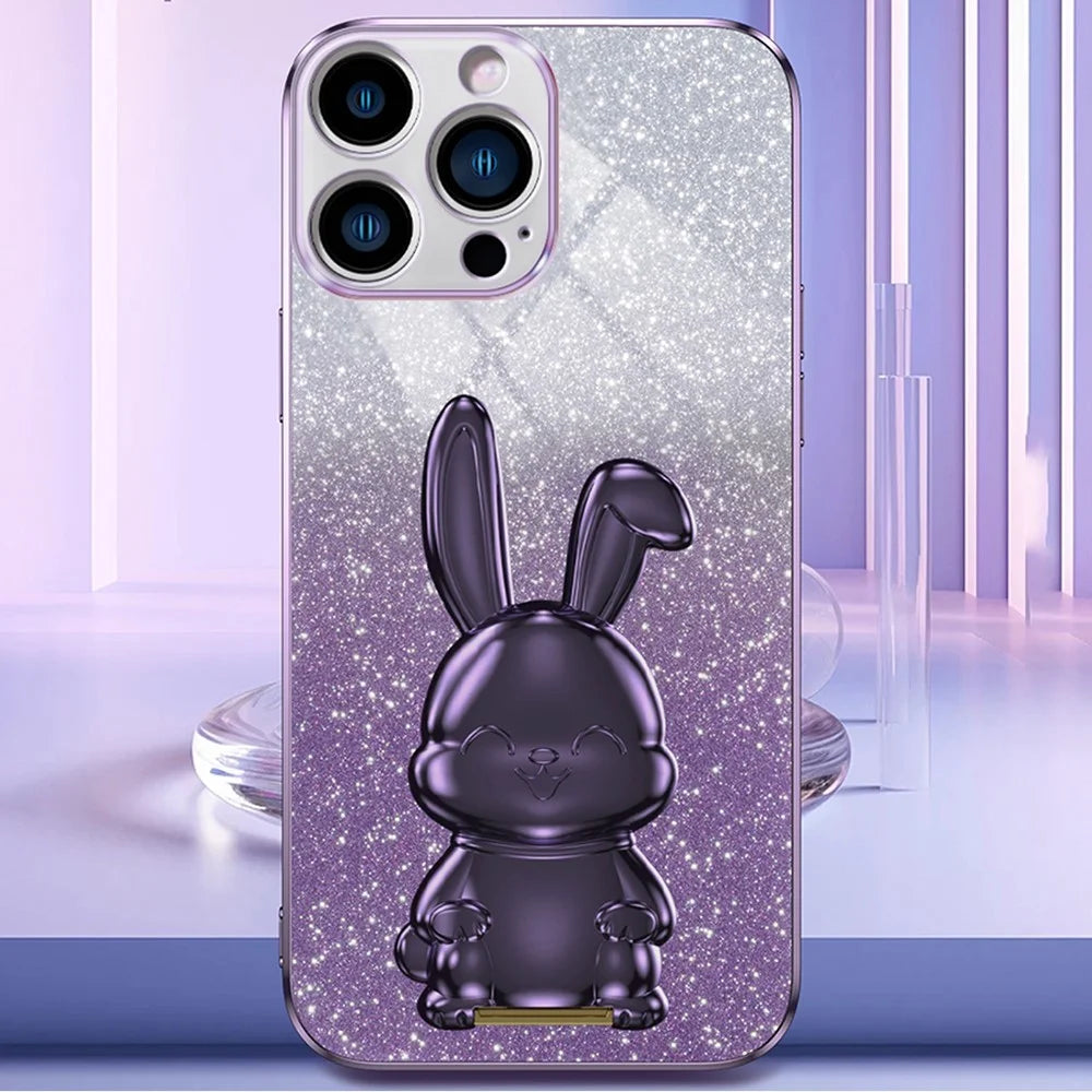 For iPhone 16 Pro Max Case Electroplating Glitter Rabbit PC+TPU Phone Cover with Kickstand - Purple - 5