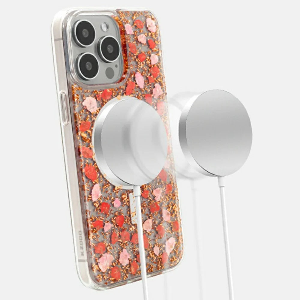 KZDOO Mag Flowers Series for iPhone 16 Pro Case Compatible with MagSafe Anti-Drop TPU+PC Phone Cover - Lilac - 5