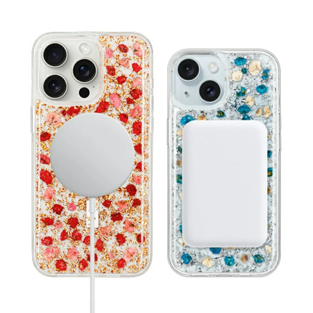 KZDOO Mag Flowers Series for iPhone 16 Pro Max Case Compatible with MagSafe Anti-Drop TPU+PC Phone Cover - Lilac - 6