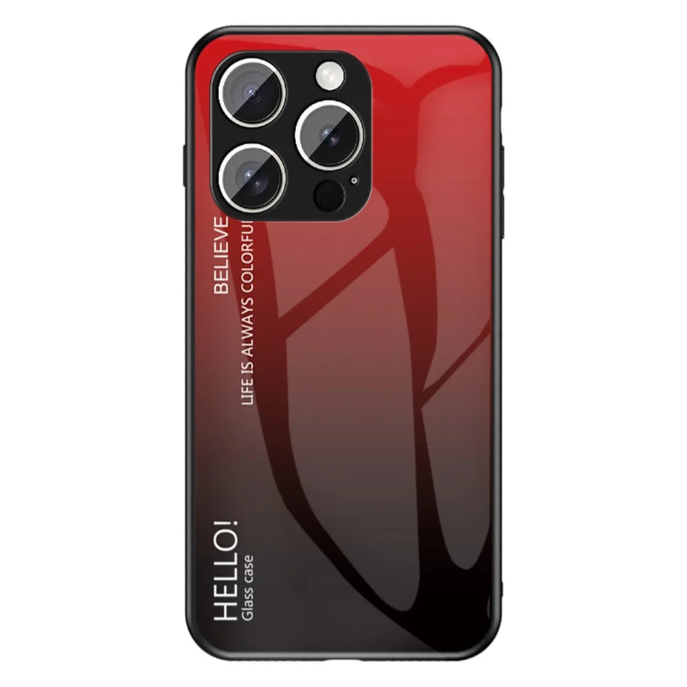For iPhone 16 Pro Max Case Anti-Scratch Tempered Glass + PC+TPU Phone Cover - Gradient Red Black - 1