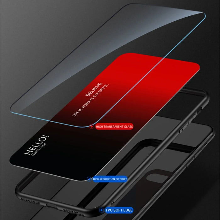 For iPhone 16 Pro Max Case Anti-Scratch Tempered Glass + PC+TPU Phone Cover - Gradient Red Black - 2