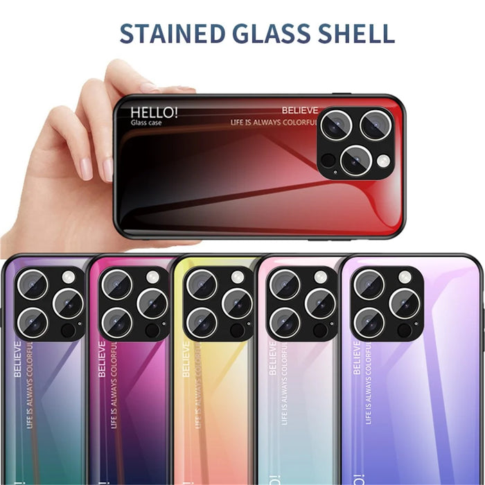For iPhone 16 Pro Max Case Anti-Scratch Tempered Glass + PC+TPU Phone Cover - Gradient Red Black - 5